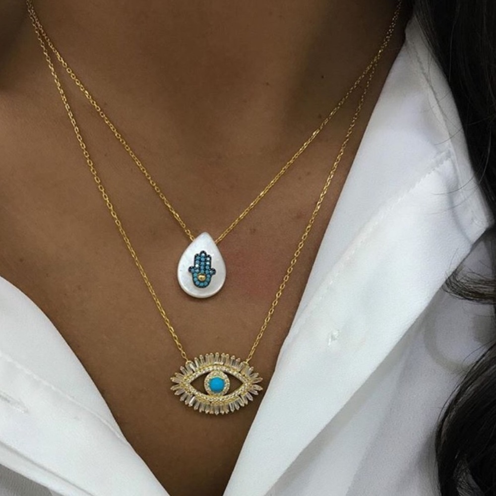 ‘Reina’ evil eye necklace gold - Picture 3 of 7